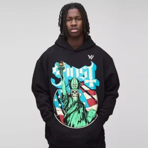 Oversized Ghost Band License Printed Hoodie