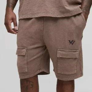 Plus Loose Fit Cargo Acid Wash Jersey Shorts