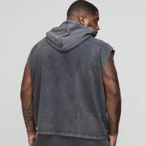 Plus Oversized Boxy Sleeveless Acid Wash Hoodie