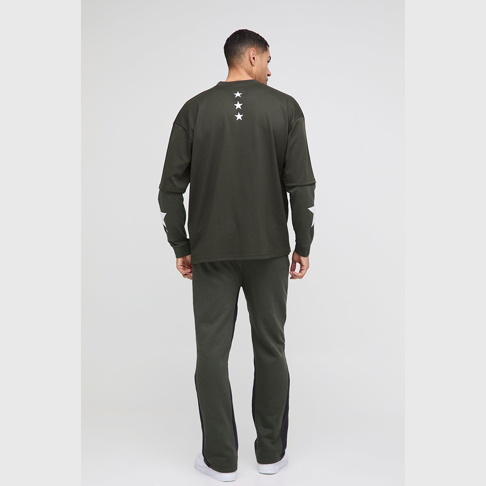 Oversized Mesh Layer Varsity Printed Gusset T-Shirt & Jogger Set - Image 2