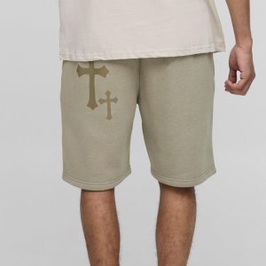 Relaxed Fit Gothic M Cross Print Short