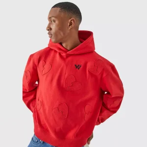 Oversized Boxy All Over Heart Applique Hoodie